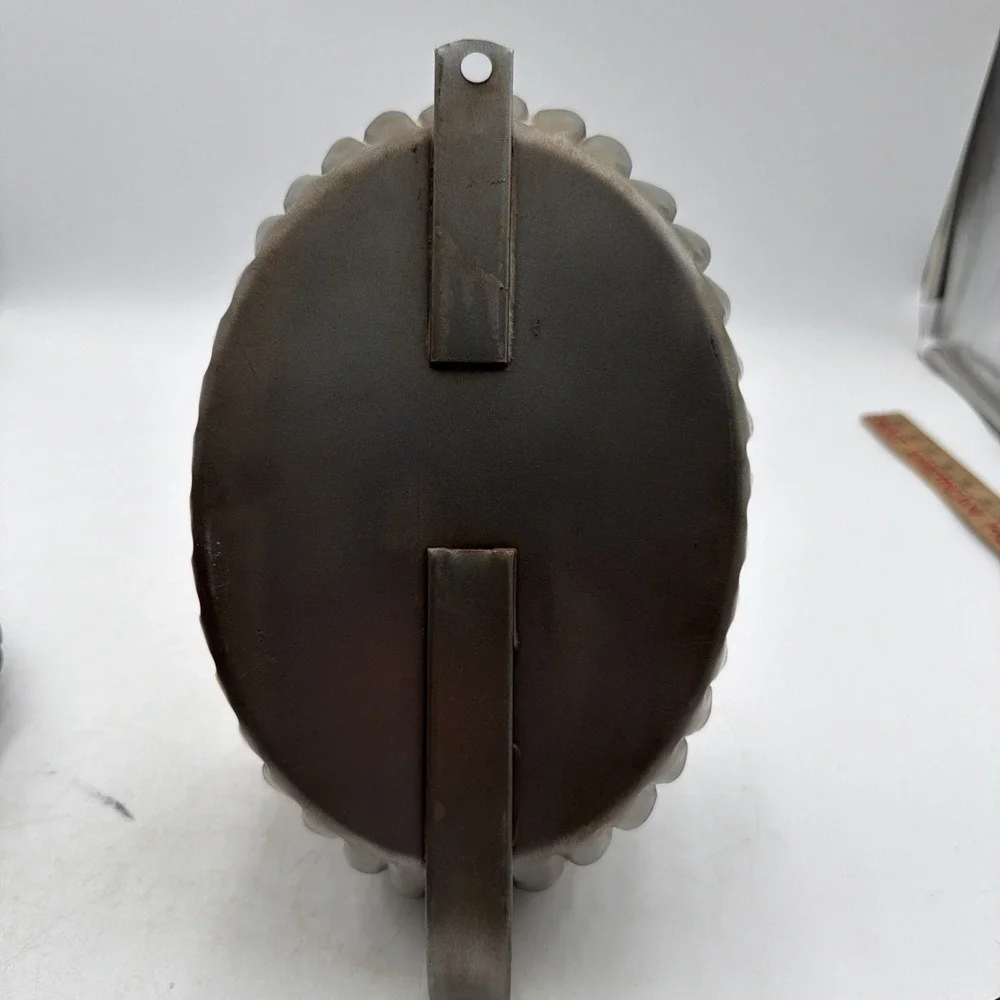 Vintage Tin Oval Reflector Crimped Wall Sconce Candle Holder Prim Folk Decor